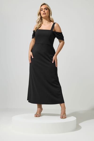 Yours London Zwarte Maxijurk Met Open Schouders Size 38