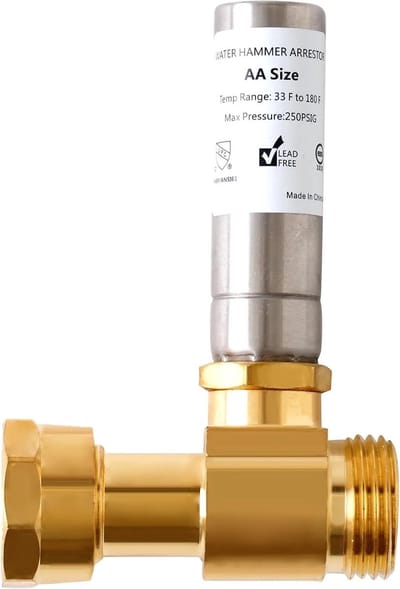 LotaHome - Waterslang Demper 3/4 - Met T-stuk - Voor Wasmachine, Kraan, Vaatwasser etc. - Zeer Eenvoudige Installatie - Verchroomd Metaal - Tot 18 Bar - Voorkomt Waterslag