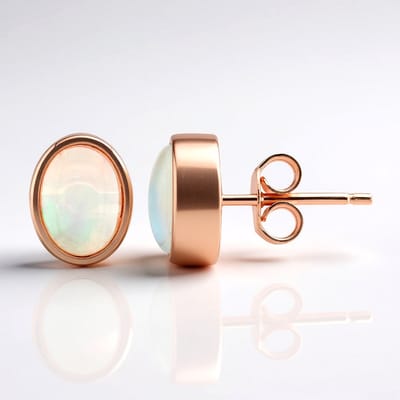 Cavill - Ovale Welo Opaal oorbellen 1,368 ct - 925 Sterling Zilver Roségoud Verguld - Elegante zilveren oorknopjes - Luxe Ethiopische opaal sieraden