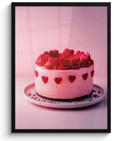 Poster in lijst - Fotolijst 50x70 cm - Posters - Taart - Hart - Roze - Posterlijst zwart - Decoratie - Wanddecoratie woonkamer - Muurdecoratie slaapkamer