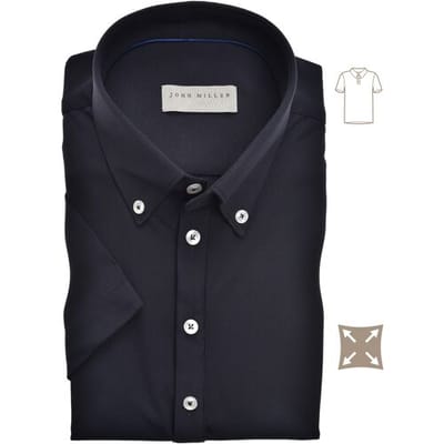 John Miller Polo Slim Casual Button Down Short Sleeve Hyperstretch Zwart / male