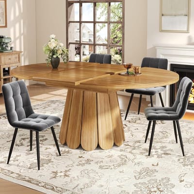 Eettafel Uittrekbaar - Keukentafel Balkontafel - Gezellig Tafelen - Rond Naar Ovaal - 118 tot 158 cm - Bruin