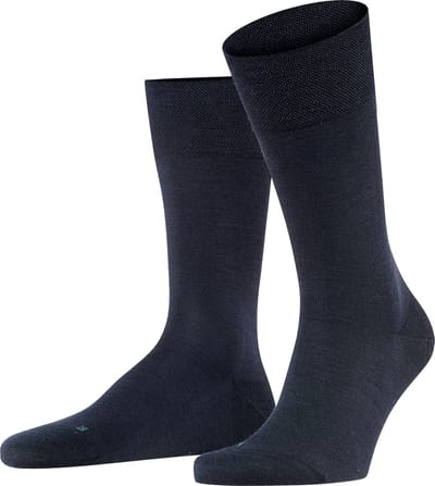 FALKE Sensitive Berlin met comfort tailleband wol katoen sokken heren blauw - maat 43-46