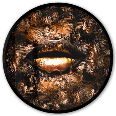 Poster in lijst Rond - Fotolijst 40x40 cm - Posters - Verf - Lippen - Koper - Ronde posterlijst zwart - Decoratie - Wanddecoratie woonkamer - Muurdecoratie slaapkamer