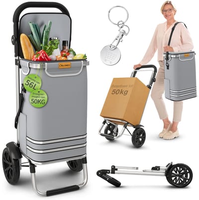 ELONEO boodschappentrolley opvouwbaar, boodschappentrolley met koelvak, 3-in-1 trolley, steekwagen & schoudertas - grijs