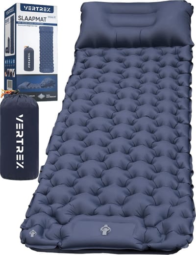 Vertrex Inflate-X1 Slaapmat met Ingebouwde Pomp - Luchtbed - 1 Persoons - Marineblauw - Noodpakket