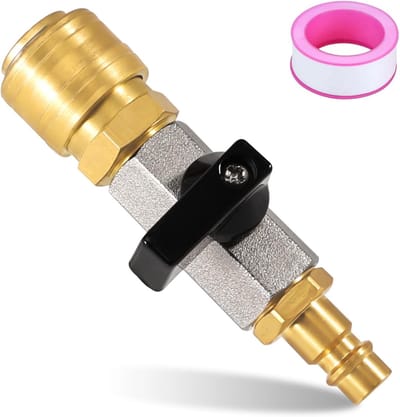 Verstelbare afsluitklep voor perslucht 3/8 inch - Messing snelkoppeling, vulventiel met spuitstuk 7.2 NW en afdichtband voor persluchtsystemen en pneumatische toepassingen