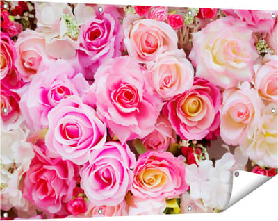 Gards Tuinposter Roze Rozen Achtergrond - Bloemen - 120x80 cm - Tuindoek - Tuindecoratie - Wanddecoratie buiten - Tuinschilderij