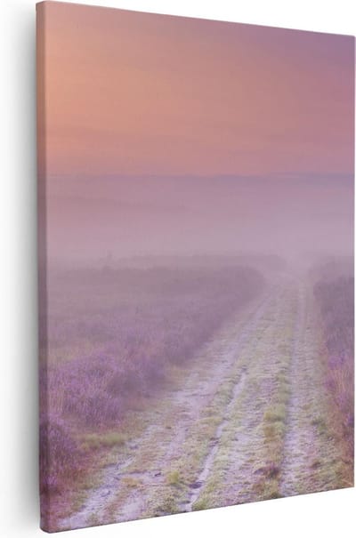 Artaza Canvas Schilderij Landschap - 40x50 cm - Wanddecoratie Heide - Muurdecoratie Bloemen - Kamer Accessoires Zonsopgang