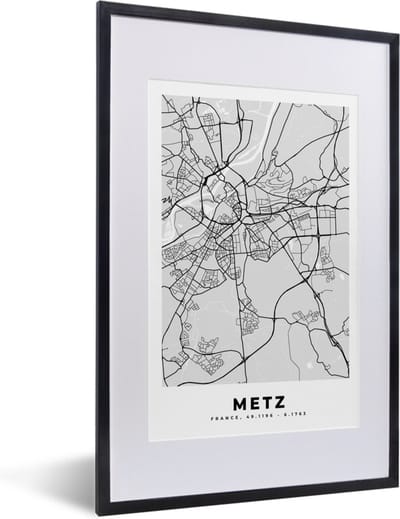 Fotolijst incl. Poster - Plattegrond - Metz - Stadskaart - Kaart - Frankrijk - 40x60 cm - Posterlijst