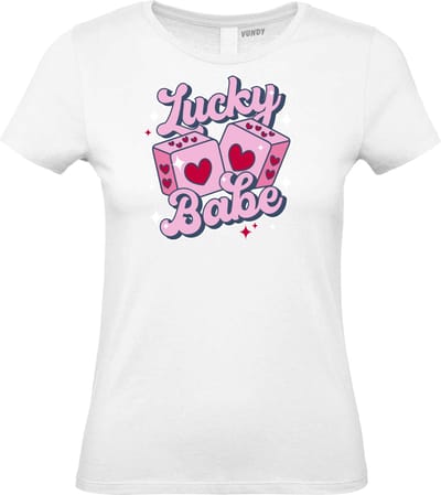Dames t-shirt Lucky Babe | Valentijn cadeautje voor haar | Valentijn | Valentijnsdag voor vrouwen | Wit Dames | maat XS