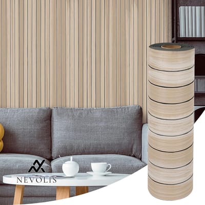 Nevolis 3D Wood Look Wallpaper Self-Adhesive 300 cm x 40 cm Flexible Slat Wall Panels Film Wood Slat Wall .