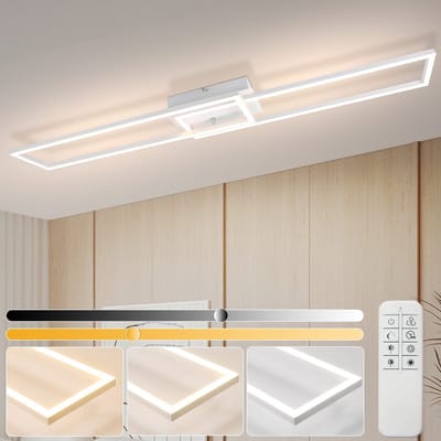 NETTLIFE Plafondlamp LED - wit - 2 Lichts - rechthoekig - 3000-6500K Dimbaar - modern Woonkamerlamp 102.5cm - met Afstandsbediening - voor Slaapkamer | Keuken | Gang - 36W
