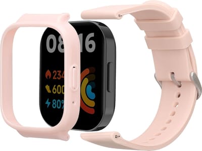 kwmobile smartwatch bandje geschikt voor Xiaomi Redmi Watch 3 Active band - Met schermrand sporthorloge bescherming - Silicone en kunststof in oudroze