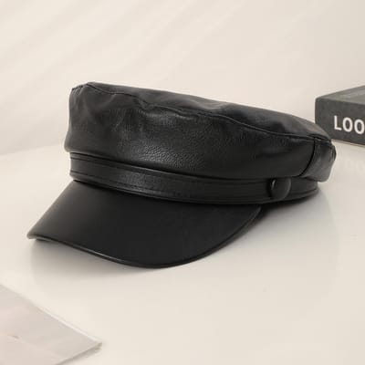 1 Stuk Dames Zwarte Platte Top Baret Hoed, Veelzijdige PU Schildersbaret, Pompoenhoed Voor Reizen Vakantie Dagelijkse Kleding Herfst/Winter Accessoires One Size black