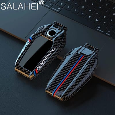 Coque de clé de voiture en fibre de carbone et silicone avec écran LED pour BMW Série 5 7 G11 G12 G30 G31 G32 I8 I12 I15 G01 X3 G02 X4 G05 X5 G07 X7 black