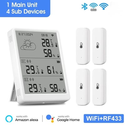 Hygrometer Thermometer - Temperatuur Vochtigheid Meter - Binnenklimaat Monitoren - 100m Signaalbereik - 105x76x16mm - Wit