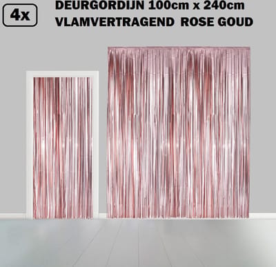 4x Folie gordijn metallic 2,4m x 1m rosegoud - Decoratie festival themafeest huwelijk Hollywood gala disco glitter and glamour wanddeco