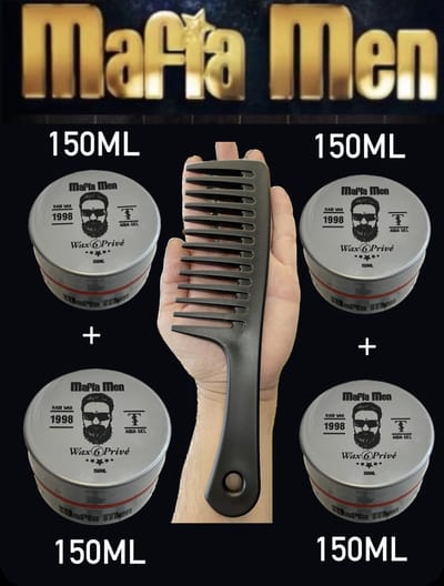 5 Pack- Mafia Men Haarwax 6 Privé 600 ml + Mafia Men Kam - Grove kam - stijling kam - Kam - Kappers kam - Barber Kam - Professional Haar Kam
