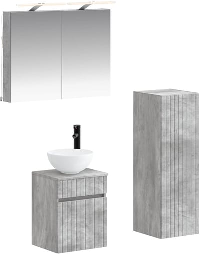 vidaXL - Badkamermeubel - Set - 4 - st - Betongrijs - Bewerkt - hout - en - glas
