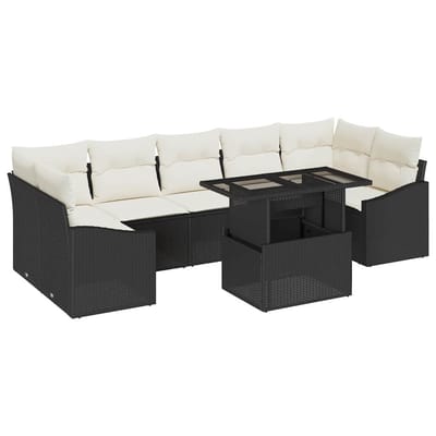 vidaXL - Tuinbank - Set - 8 - st - Zwart - en - Crème - poly - rattan