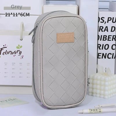 Leren etui Grote capaciteit Etui Draagbare pennenbak Etui Etui Kantoorbenodigdheden Opbergtas Schoolbenodigdheden grijs