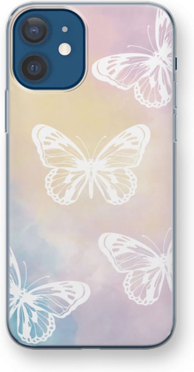 Case Company® - Hoesje geschikt voor iPhone 12 mini hoesje - White butterfly - Soft Cover Telefoonhoesje - Bescherming aan alle Kanten en Schermrand