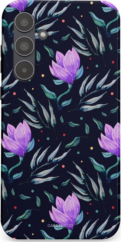 Casetastic hoesje geschikt voor Samsung Galaxy A55 - Dubbellaagse bescherming - Mystieke bloemenzee - Fashion Case - Donkerblauw Donkergrijs Grijs Lavendel