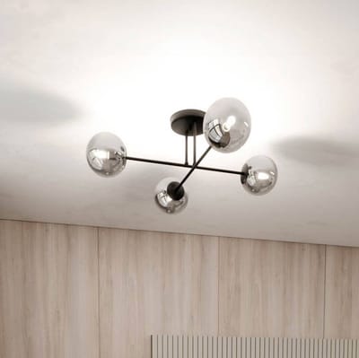 Euluna - plafondlamp - 4lichts - Staal, glas - H: 26 cm - E14 - zwart, grafiet