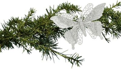 Kerstboomversiering Vlinder - 4x stuks - 16 cm - zilver glitter - op clip