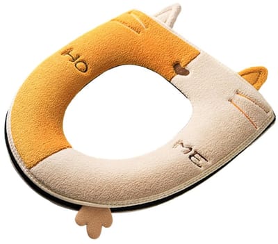 Toiletbrilhoes met kattenpatroon –Toiletzitting - Toiletbril - Toiletbrilhoes – toilet accessoires – Flanel – Geel