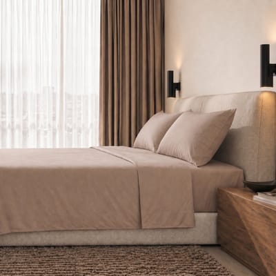 The White Stone Lakenset Twijfelaar 100% Katoen Percal 200 TC Mokka | Hoeslaken 130x200 cm, Laken 190x295 cm, Steghoogte 28 cm en 1 Kussensloop | Made in Italy
