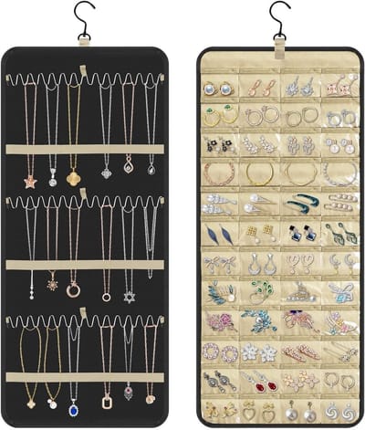 Dubbelzijdige Sieraden Organizer voor Oorbellen, Kettingen, Ringen en Armbanden - Ruimtebesparende Sieradenopslag met Haakjes en Vakken