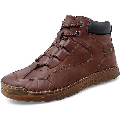 Heren Plus Size Herfst Nieuwe Pees Zool Casual Mid-Top Leren Schoenen Trendy Zachte Zool Leren Laarzen 47 bruin