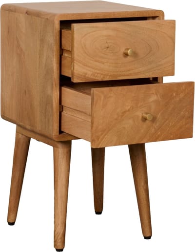 Nachtkastje Borba - Mangohout - Lichtbruin- 30x57x30 cm (BxHxD) - 2 Lades - Kleur Tikamoon Walnut