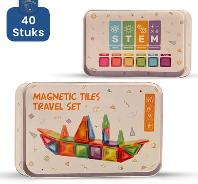 GOUDHARD® Magna Tiles Travel Set - Magnetic Tiles Travel – Magnetisch Speelgoed – 40 Stuks – Educatief Speelgoed – Inclusief handleiding – Magnetische Tegels – Bouwstenen - Magnetische - Inclusief 1 Opbergdoosjes - Mini Magnetic Tiles