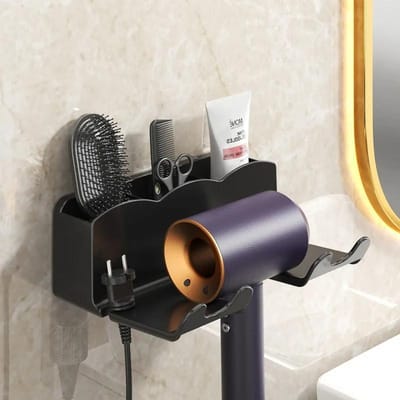Föhnhouder Wandgemonteerd Rek Zonder Boren Plastic Thuis Badkamer Accessoires Plank Opbergrek Planken Kam Houder black
