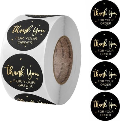 500 Stickers Op Rol - 2.5cm - Thank You For Your Order Zwart/Goud - Bedankt Stickers - Sluitsticker - Sluitzegel - 25mm - 500 Stuks
