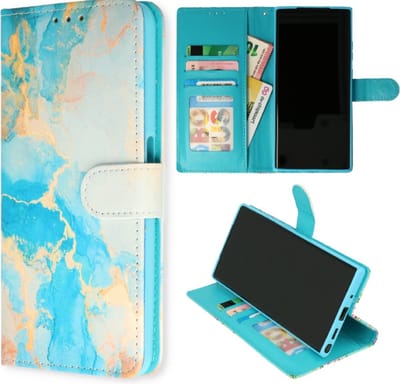 Cityhoesje-geschikt voor Samsung S23-Bookcase – Print Marmer Blauw – incl. Pasjeshouder
