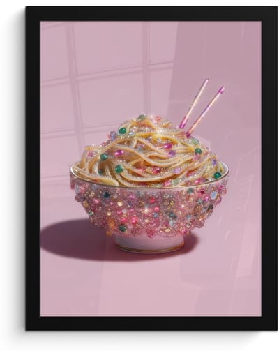 Poster in lijst - Fotolijst 30x40 cm - Posters - Noodles - Edelstenen - Stokjes - Roze - Posterlijst zwart - Decoratie - Wanddecoratie woonkamer - Muurdecoratie slaapkamer