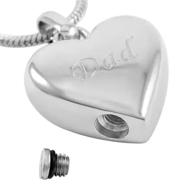 Aramat Jewels | Gedenkhangers | Stalen Ashanger Vader – Persoonlijk Gedenksieraad RVS | Hart-Dad-Zilverkleur-2.5x2cm | |20mm | Staal | Volwassenen | Verkleurd niet