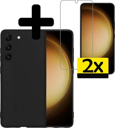 Hoesje - Met 2x Screenprotector - Geschikt voor Samsung Galaxy S23 - Sterk & Shockproof - Back Cover - Siliconen Case - Telefoon Hoes - Telefoonhoesjes - Zwart