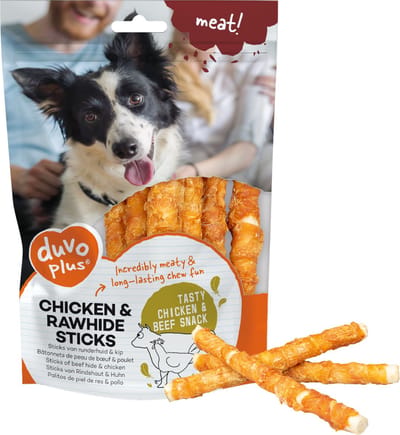 Duvo+ Meat! Kip & Runderhuid Sticks - Hondensnack - Small - 12,5cm - +- 9st - 100gr