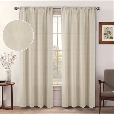 Gaas jaquard geruite gordijnen, Boho linnen gaasgordijnen voor lichtfiltering voor deurramen, voor woonkamer interieur, beige, 135 x 160 cm