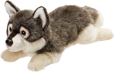 Suki Gifts Knuffel Wolf - knuffeldier - grijs - 33 cm - Wolven knuffels