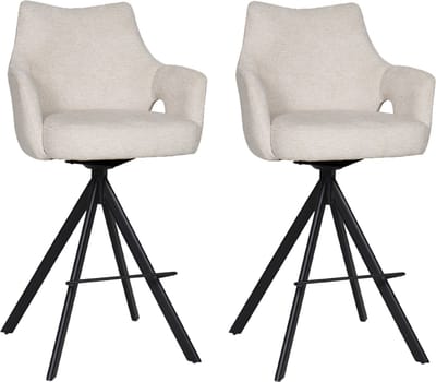 BukkitBow - Luxe Moderne Barkrukken - Set van 2 Stuks - Draaibare Zitting - met Voetensteun - Aragon Stof - met Metalen Onderstel - Beige
