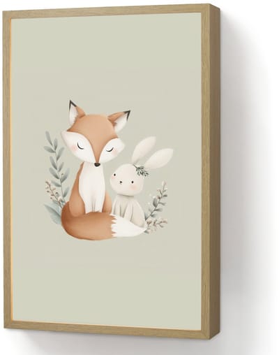 Nachtlampje 40x60 cm - Kinder lamp - Illustratie - Vos - Konijn - Bladeren - Tafellamp kinderkamer draadloos - Slaapkamer lampje - Bedlamp kinderen - Kinderlampje - Wandlamp babykamer - Nachtlampjes