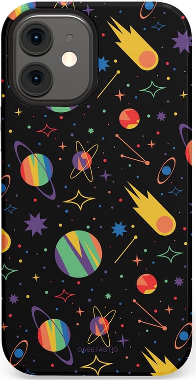 Casetastic Hoesje Geschikt voor Apple iPhone 12 Mini - Stijlvolle Beschermende Duo-layer Case - Planeten en meteoren