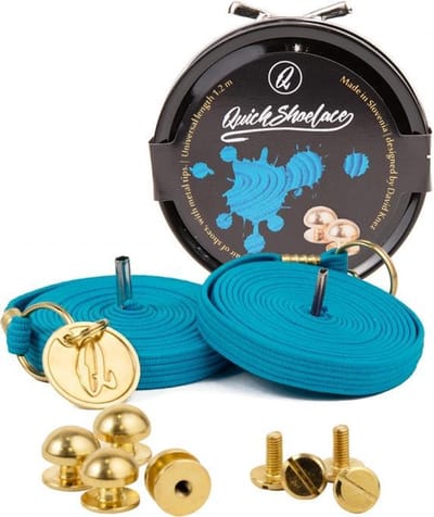 Quick shoelaces - Met één hand veters strikken - Prestige - Gecoat met met een laagje 24k goud - Schoenveter met fixatie rond - Turquoise
