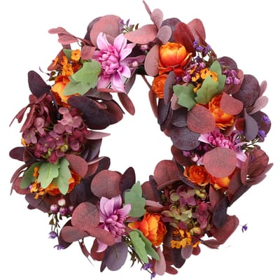 Kunstmatige Krans Levendige Kleuren Retro Gesimuleerde Herfstkrans met Bloemen Bladeren voor Voordeur Binnenplaats Huwelijksdecoratie pink